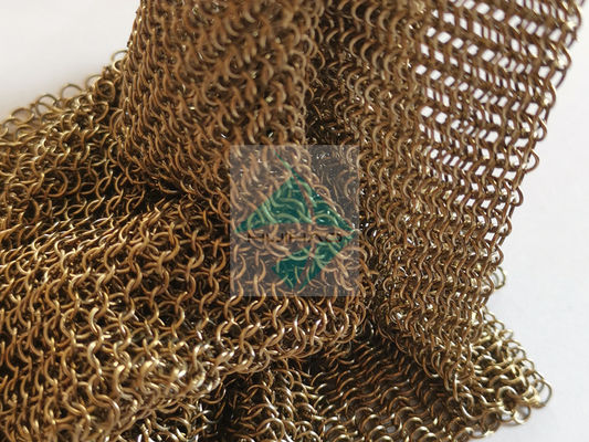 Chainmail Weave Ring ประเภทตาข่ายลักษณะโบราณผ้าม่านตาข่ายโลหะที่มีสีเมทัลลิคสำหรับหน้าต่าง Sun Shade