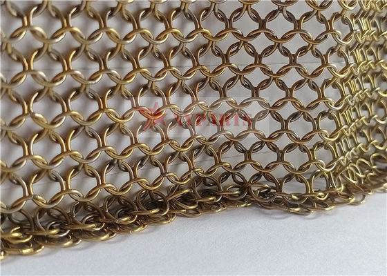 ม่านตาข่ายสีทอง Chainmail สแตนเลสสำหรับงานออกแบบตกแต่งภายใน