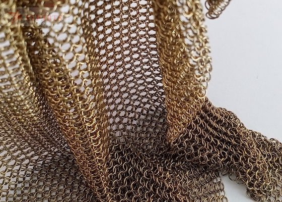 ม่านตาข่าย Chainmail สีทองเหลืองพร้อมลวด 0.53 มม. และเส้นผ่านศูนย์กลางวงแหวน 3.81 มม. สำหรับตกแต่งภายใน